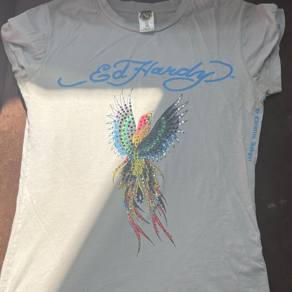 Vintage Ed Hardy Gray Tee with Phoenix, Medium